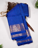 Traditional Kanchipuram MS Blue 100% Pure Silk Saree with 2Gm Gold Zari, Self Gap Border & Plus Butta, Silkmark Certified