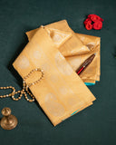 Pastel Sandal Kanchipuram Silk Saree with Silver Zari Elephant and Peacock Motifs | 1Gm Gold Zari Borderless Pure Silk Saree