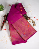 Majenta Pure Kanchipuram Silk Saree with Meena Turning Self Border | 2Gm Gold Zari | 100% Silkmark Certified