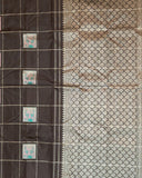Kanchipuram Pure Silk Saree – Black Body with 2Gm Gold Zari Checks & Butta Motifs, Without Border, Silkmark Certified