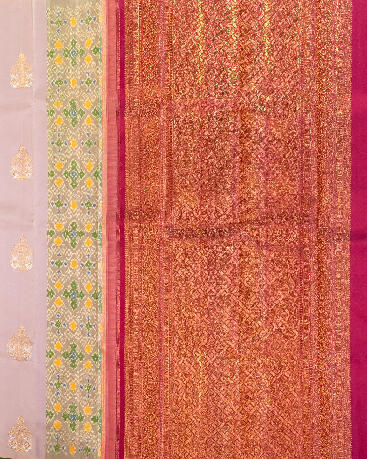 Lavender Kanchipuram Pure Silk Saree Without Border – Enchanting Fusion of Traditional Kanjivaram Craft and Contemporary Ikkat Artistry