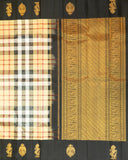 BM Silks New Trendy Pure Silk Kanchipuram Saree with Burberry Checks and Black Border | 1Gm Gold Zari Silkmark Certified Saree