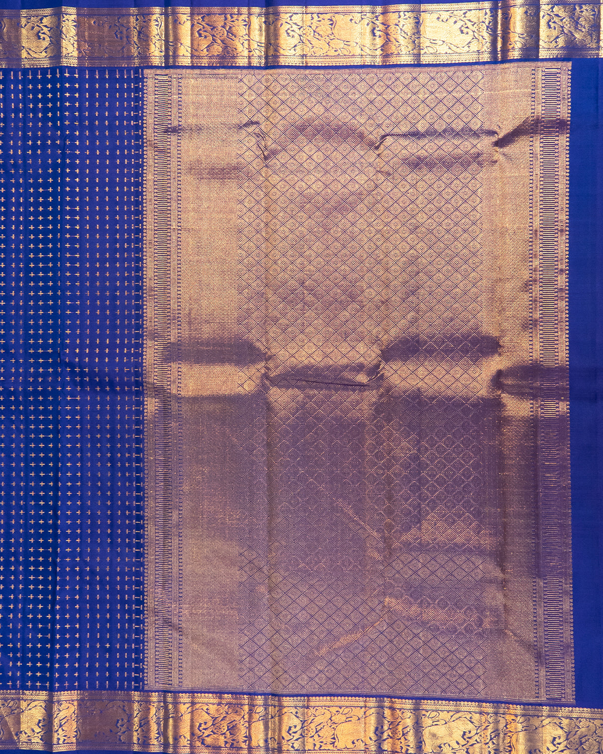 Traditional Kanchipuram MS Blue 100% Pure Silk Saree with 2Gm Gold Zari, Self Gap Border & Plus Butta, Silkmark Certified