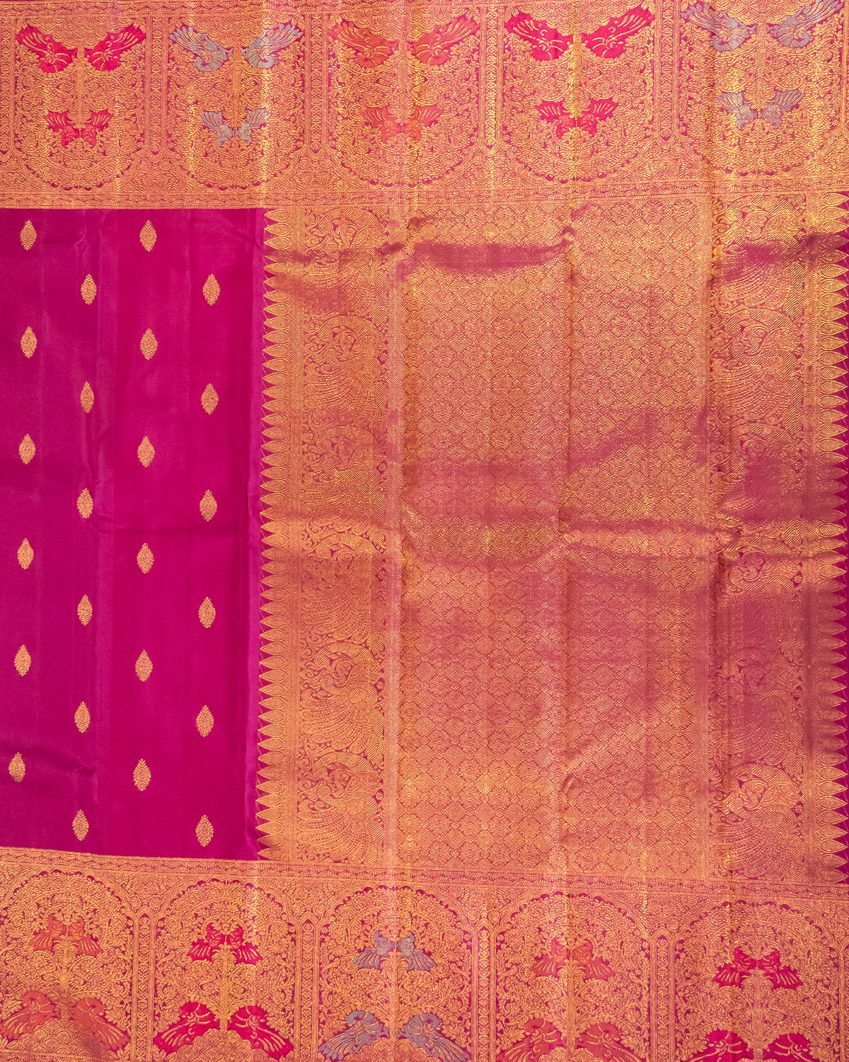 Majenta Pure Kanchipuram Silk Saree with Meena Turning Self Border | 2Gm Gold Zari | 100% Silkmark Certified