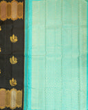 BM Silks Elegant Black Kanchipuram Silk Saree with Turning Multi Colour Border and 2Gm Gold Zari