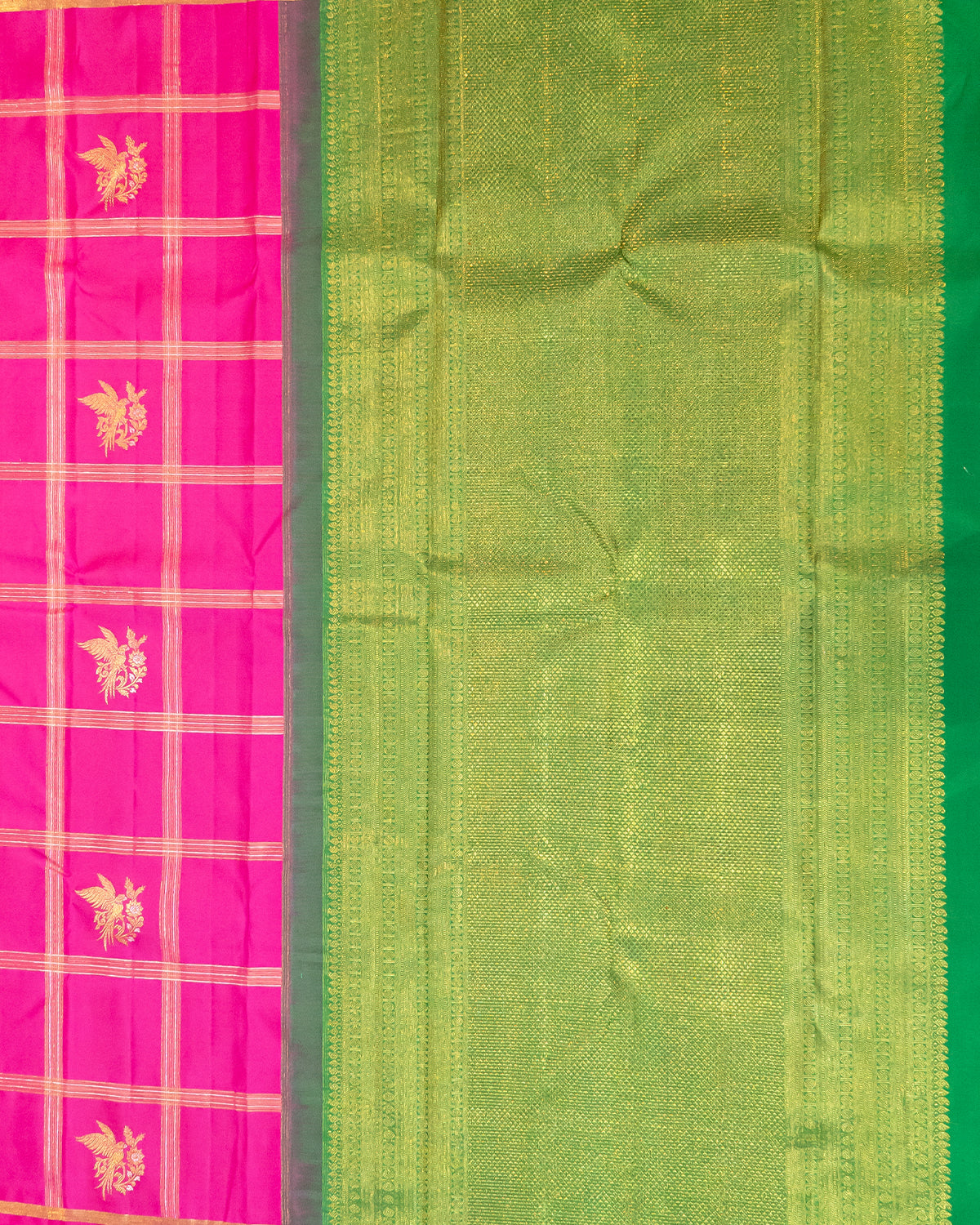 Pink Partli Kanchipuram Silk Saree with Ikkat Pleats Design and 2Gm Gold Zari | Pure Silk Silkmark Certified Self Border Saree