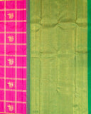 Pink Partli Kanchipuram Silk Saree with Ikkat Pleats Design and 2Gm Gold Zari | Pure Silk Silkmark Certified Self Border Saree
