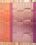 Kanchipuram Pure Silk Saree – Pink Body with Multicolor Podi Checks and Lavender Korvai Border, Silkmark Certified