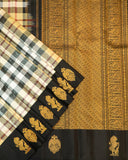 BM Silks New Trendy Pure Silk Kanchipuram Saree with Burberry Checks and Black Border | 1Gm Gold Zari Silkmark Certified Saree