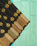 BM Silks Elegant Black Kanchipuram Silk Saree with Turning Multi Colour Border and 2Gm Gold Zari
