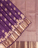 BM Silks Violet Kanchipuram 100% Pure Silk Saree with Gold Zari, Self Border, and Traditional Yali & Singam Motifs