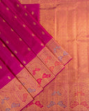 Majenta Pure Kanchipuram Silk Saree with Meena Turning Self Border | 2Gm Gold Zari | 100% Silkmark Certified
