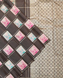 Kanchipuram Pure Silk Saree – Black Body with 2Gm Gold Zari Checks & Butta Motifs, Without Border, Silkmark Certified