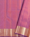 Kanchipuram Pure Silk Saree – Pink Body with Multicolor Podi Checks and Lavender Korvai Border, Silkmark Certified