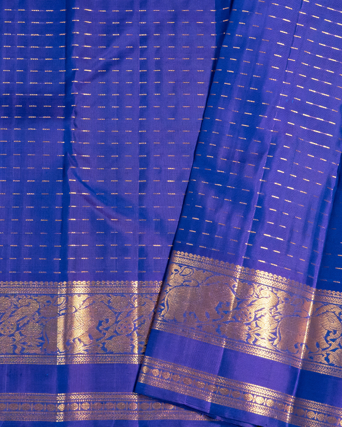 Traditional Kanchipuram MS Blue 100% Pure Silk Saree with 2Gm Gold Zari, Self Gap Border & Plus Butta, Silkmark Certified