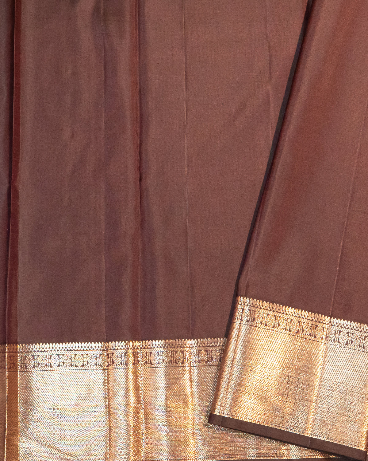 Brown Kanchipuram Pure Silk Saree with 2Gm Gold Zari, Self Border, Yali & Singam Motifs, Silkmark Certified