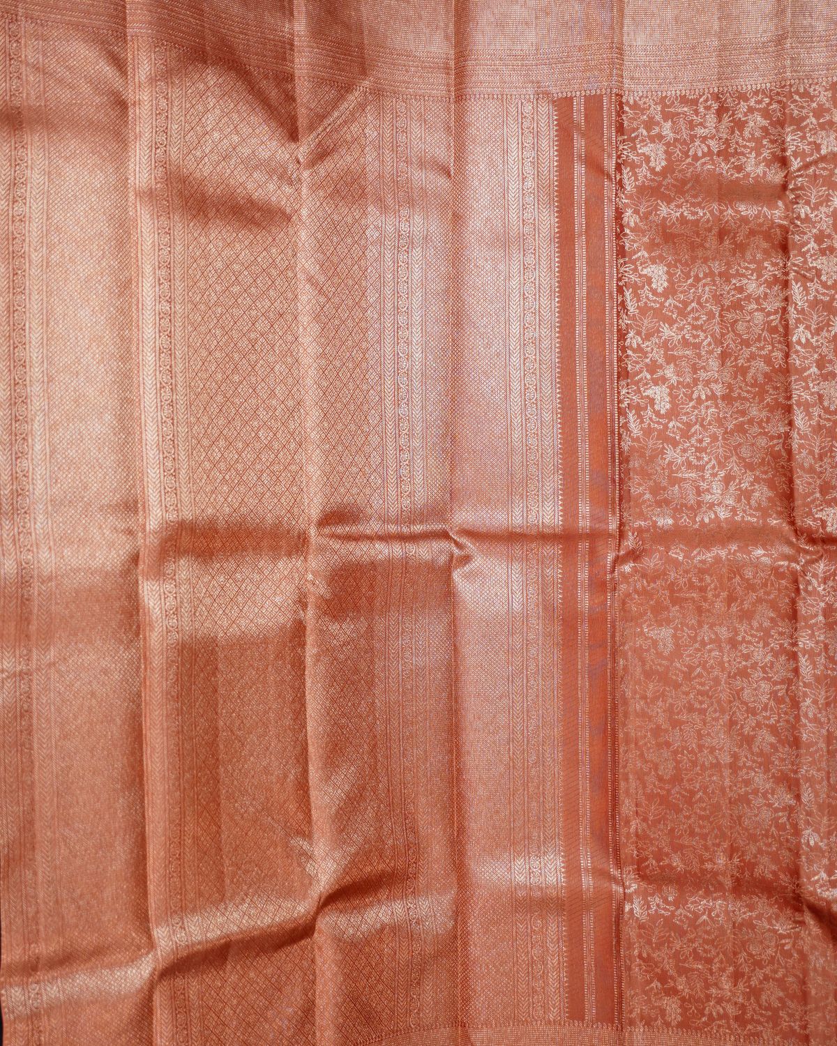 Turning Border Antique Copper Colour Zari Silk Saree