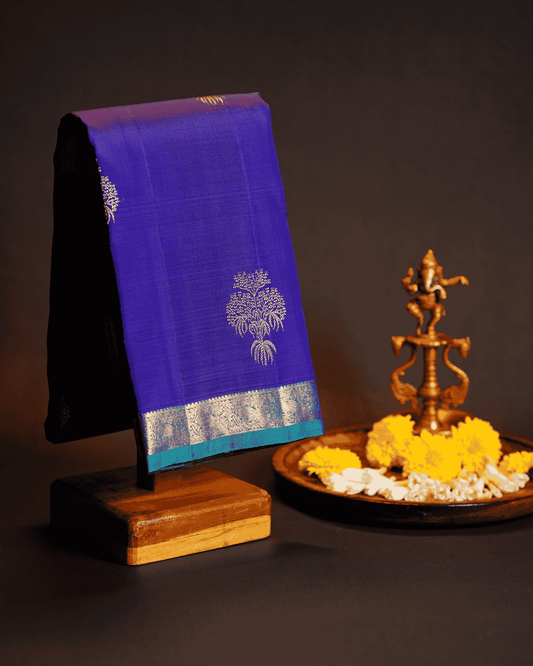 BM Silks 100% Silkmark Certified Kancheepuram Saree – Violet-Blue with One Gram Gold Zari Border