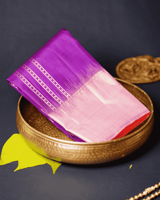 BM Silks Soft Silk Weightless Vertical Stripes Saree in Violet & Pink with Silkfast Zari – Luxuriously Handcrafted in Pure Kanchipuram Silk