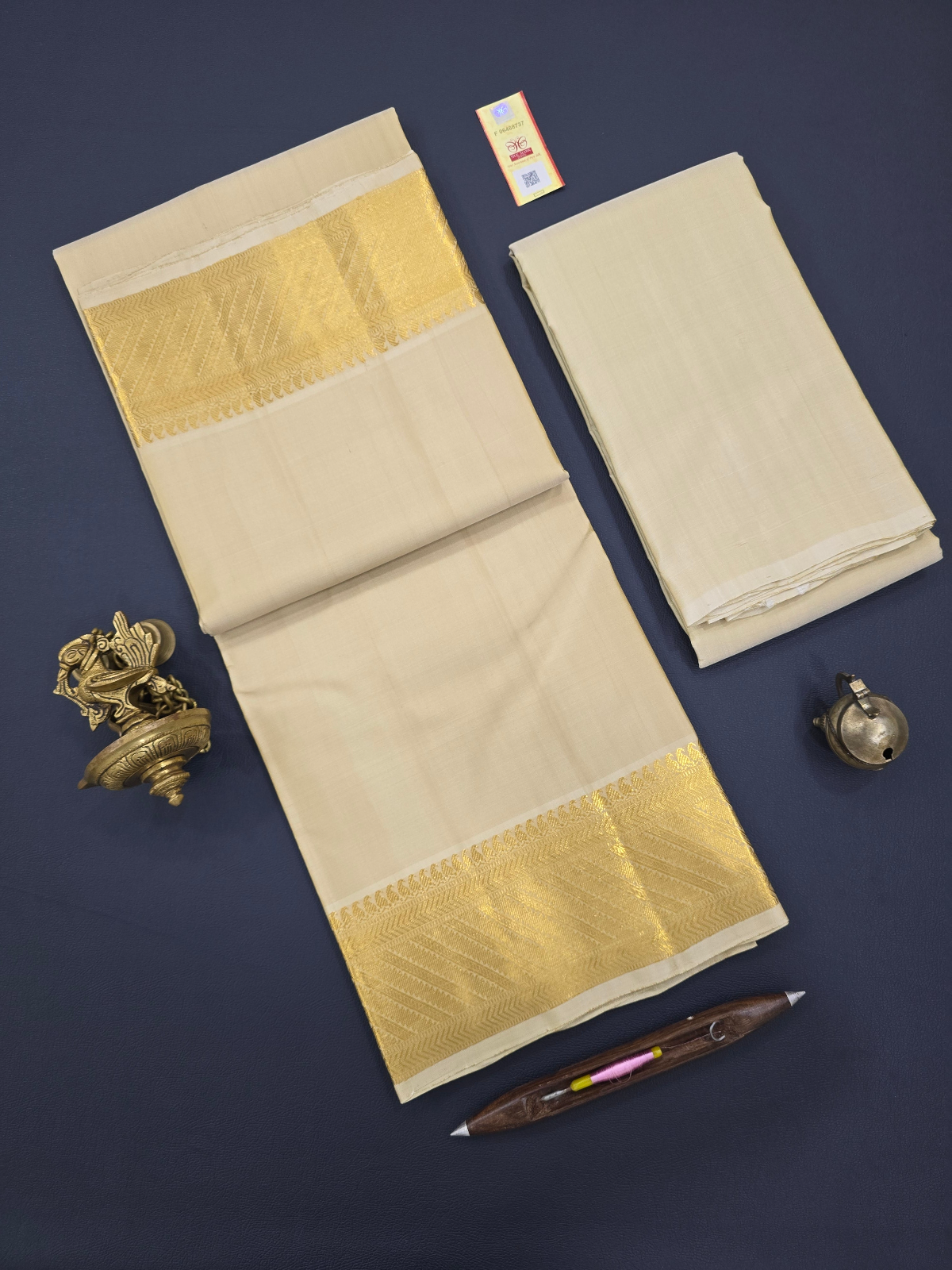 Bridal Dhoti, Angavastram and Shirt Set with Plain Zari Border
