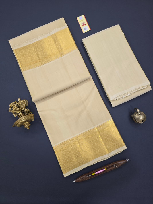 Bridal Dhoti, Angavastram and Shirt Set with Plain Zari Border