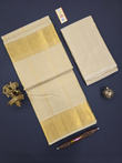 Bridal Dhoti, Angavastram and Shirt Set with Zari Stripes Pattern