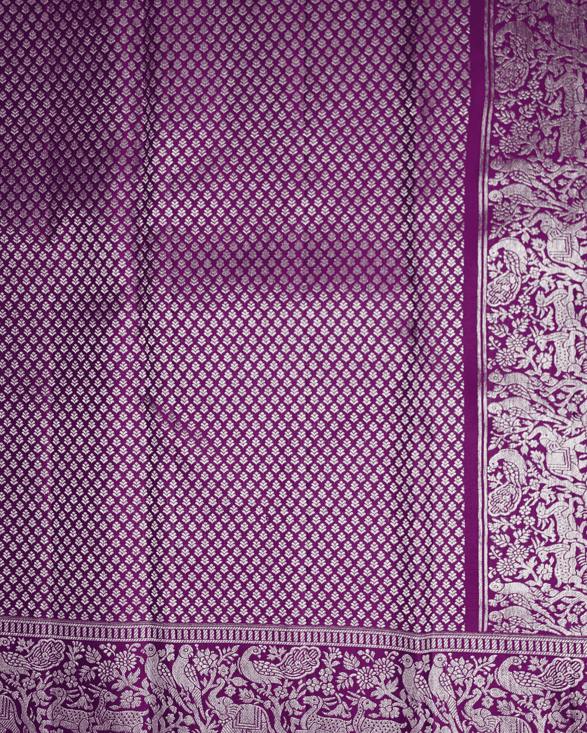 Violet Banaras Inspired Kanchipuram Silk sari with One Gram Gold Zari – Self Border, 100% Silkmark Certified Silk