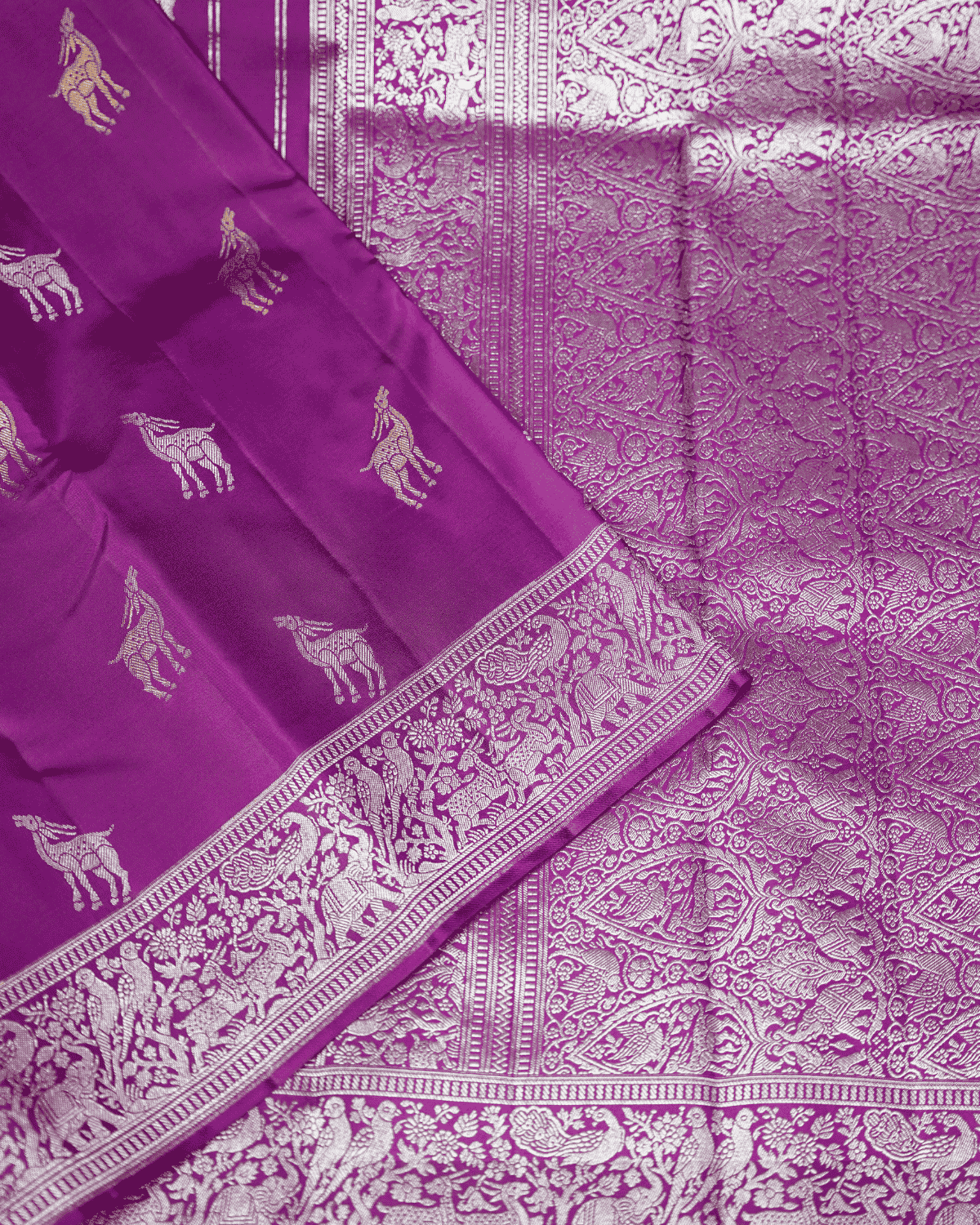 Banaras-Inspired Violet Kanchipuram Silk Saree with One Gram Gold Zari and Self Border | 100% Silkmark Certified