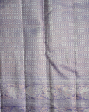 Blue Silk Saree with Grey Border and One Gram Gold Zari – Modern elegant pastel bridal silk sari, 100% Silkmark Certified Silk