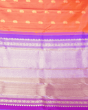 Luxurious Kanchipuram Silk Saree in Vibrant Orangish Pink & Violet with Dual Rettai Border, Mango Butta Motifs, and Premium One Gram Gold Zari