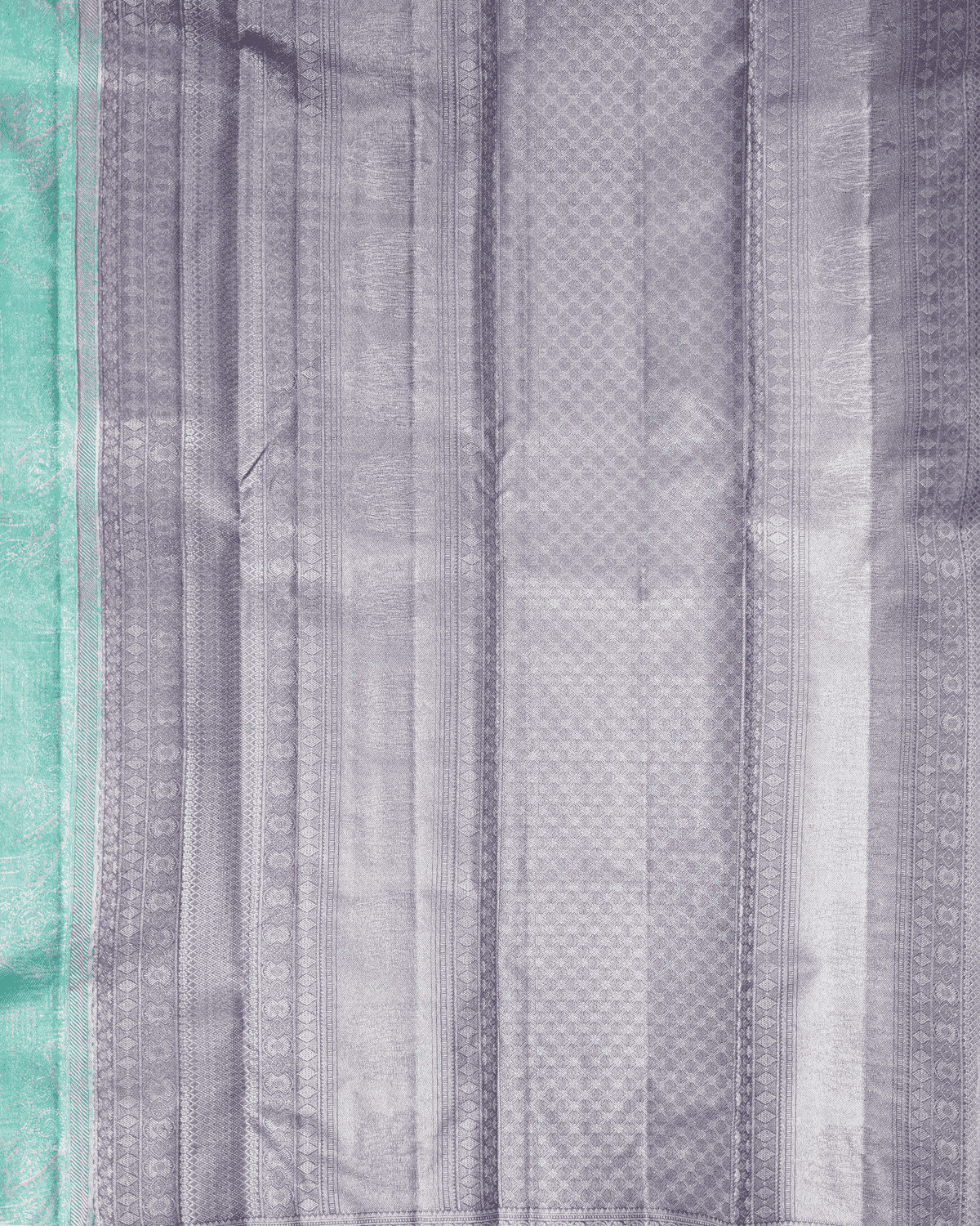 BM Silks Modern Elegant Pastel Bridal Silk Saree in Blue & Grey with Luxurious One Gram Gold Zari – Exquisitely Handcrafted in Pure Kanchipuram Silk