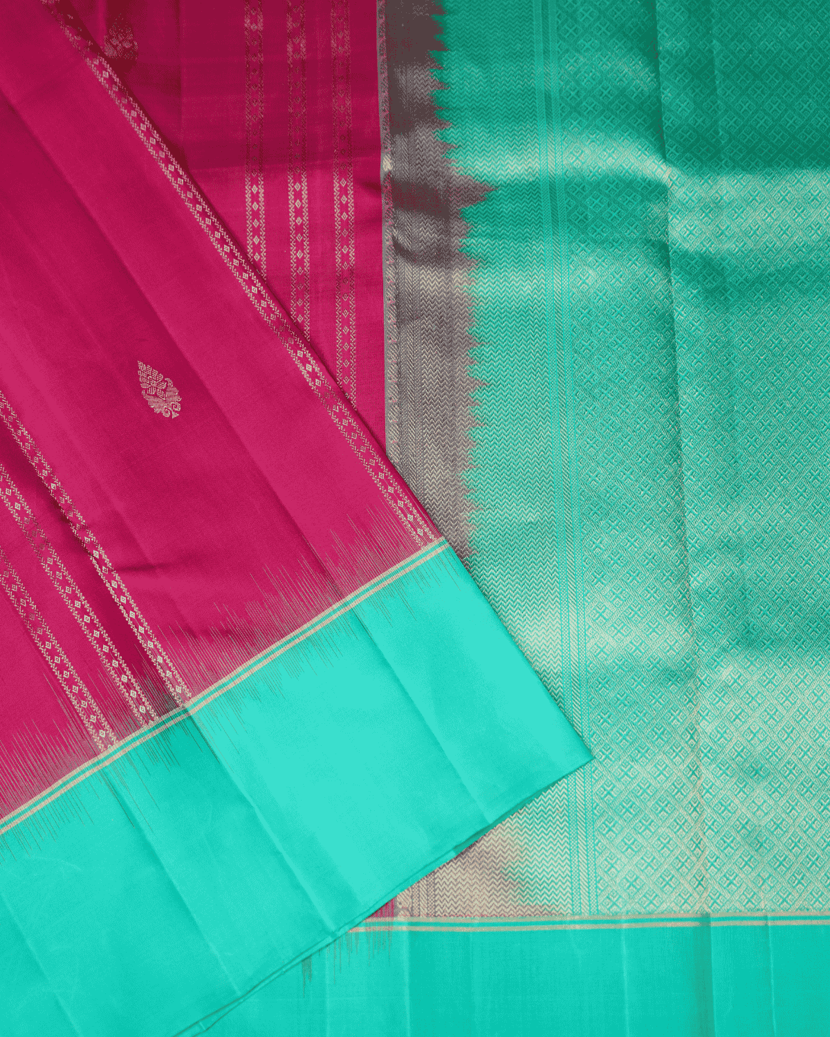 Pink Silk Saree with Teal Blue Border and Silkfast Zari – Soft Silk | Weightless Vertical Stripes Silk Sari, 100% Silkmark Certified Silk
