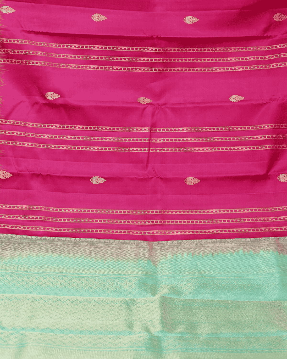 Pink Silk Saree with Teal Blue Border and Silkfast Zari – Soft Silk | Weightless Vertical Stripes Silk Sari, 100% Silkmark Certified Silk