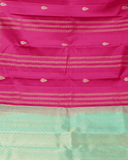 Pink Silk Saree with Teal Blue Border and Silkfast Zari – Soft Silk | Weightless Vertical Stripes Silk Sari, 100% Silkmark Certified Silk