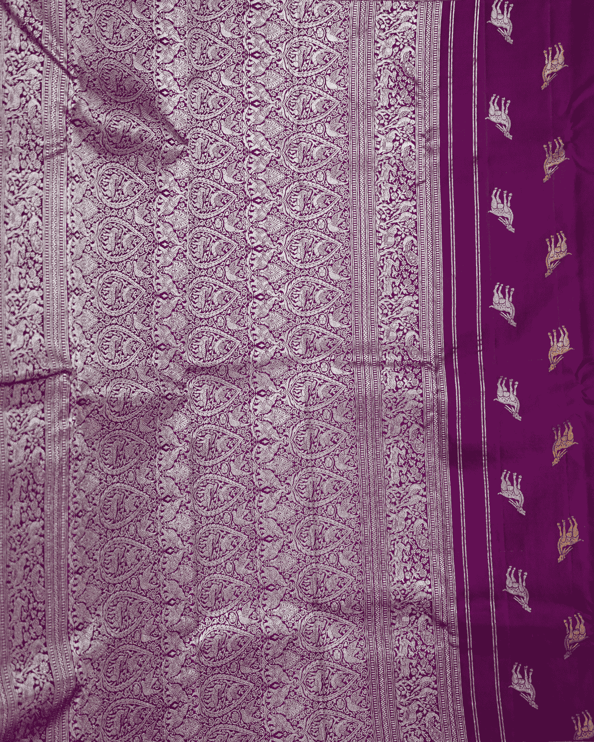 Violet Banaras Inspired Kanchipuram Silk sari with One Gram Gold Zari – Self Border, 100% Silkmark Certified Silk