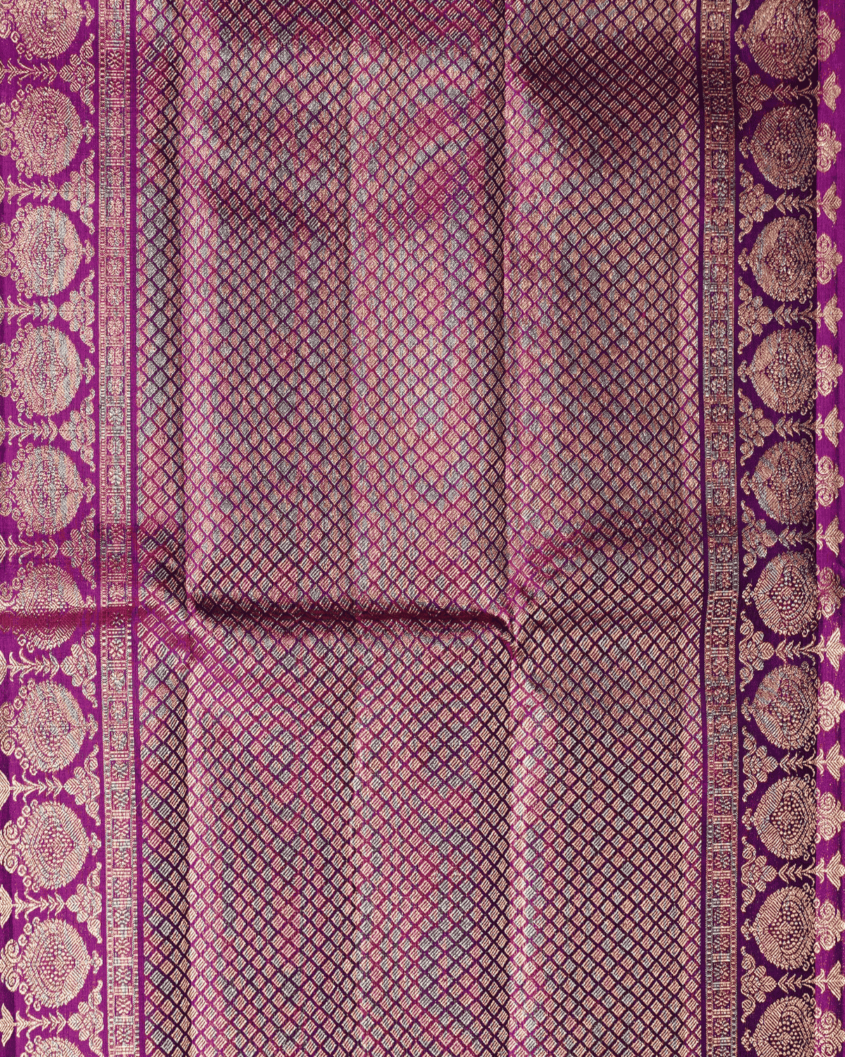 Pure Kanchipuram Silk Saree in Peacock Blue & Violet with Small Border and One Gram Gold Zari