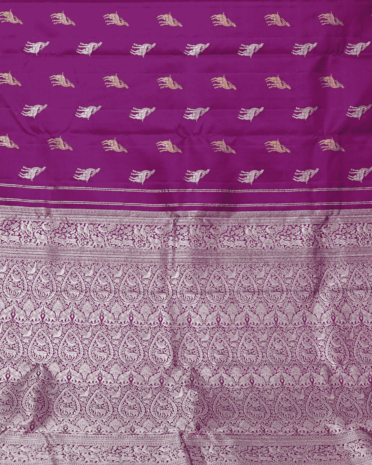 Violet Banaras Inspired Kanchipuram Silk sari with One Gram Gold Zari – Self Border, 100% Silkmark Certified Silk