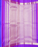Luxurious Kanchipuram Silk Saree in Vibrant Orangish Pink & Violet with Dual Rettai Border, Mango Butta Motifs, and Premium One Gram Gold Zari