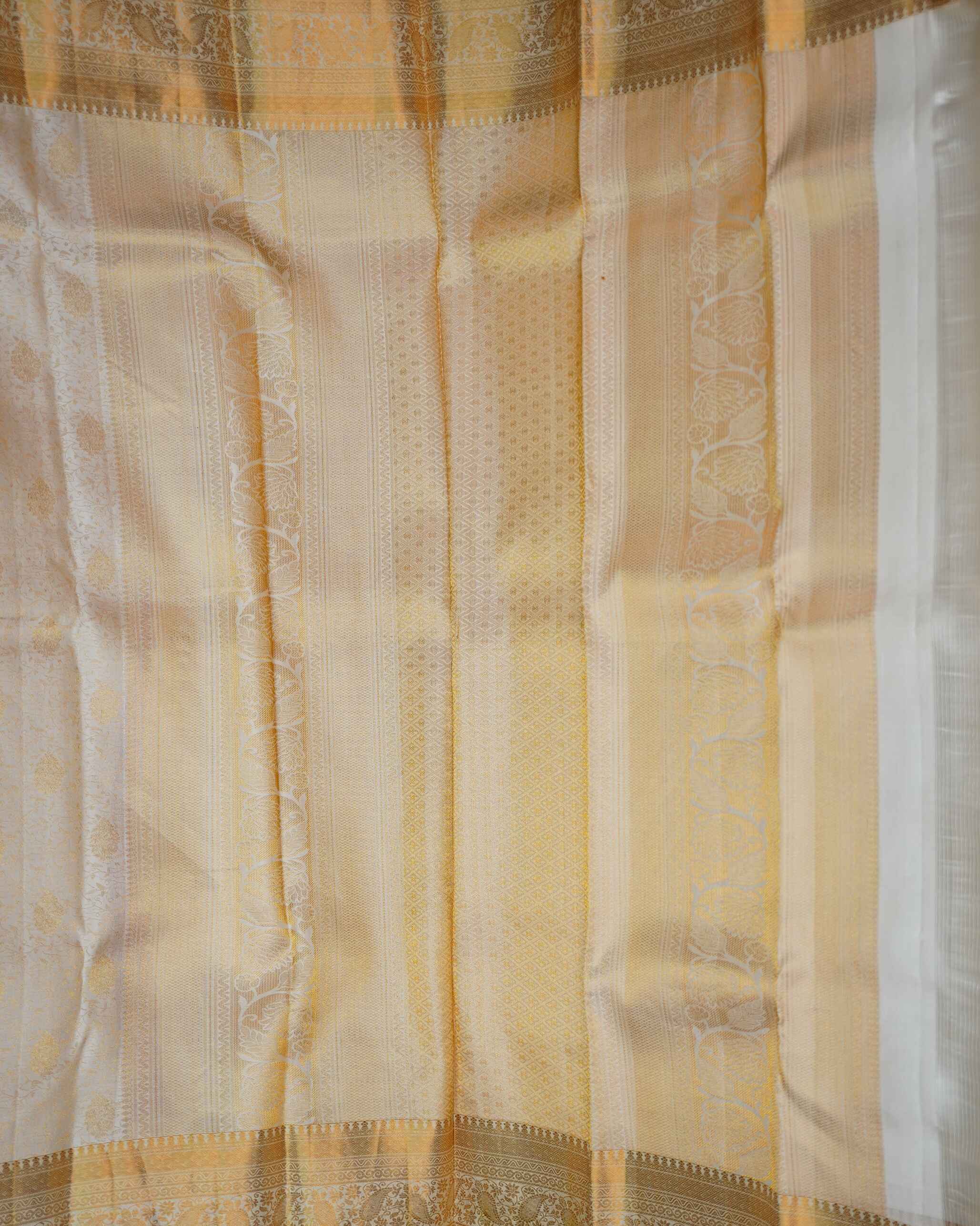 Half White Brocade Bridal Saree With Gold Border