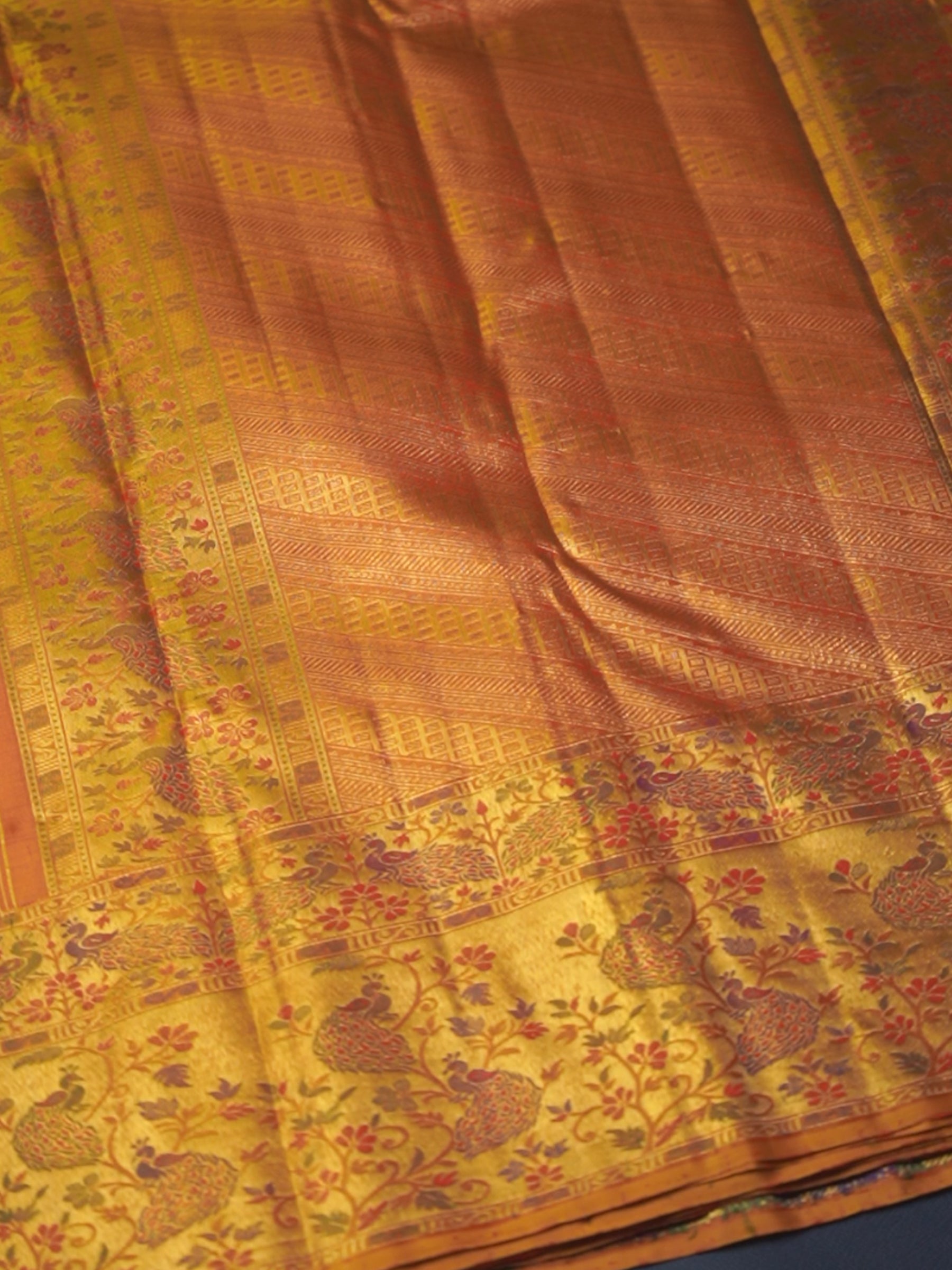 Traditional Gold Zari Body Saree with Rich Mustard Paithani Border