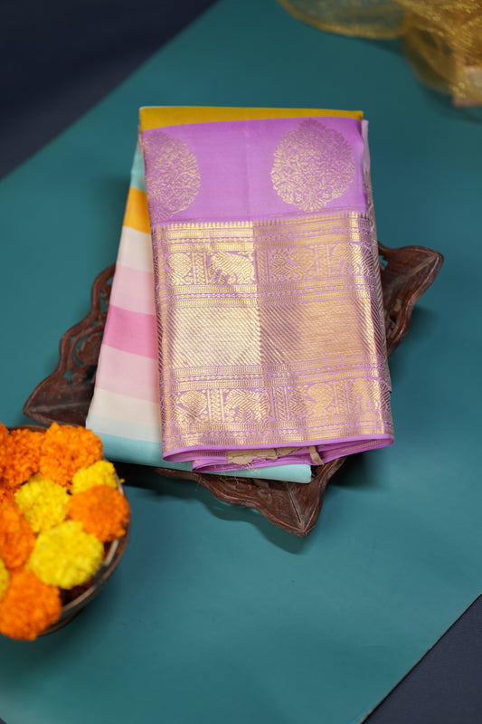 Vibrant Multi-Colour Stripes Saree with Stylish Lavender Border