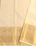 Red Korvai Kanchipuram Silk Saree with White/Cream Border, 2Gm Gold Zari & Thread Checks, 100% Pure Silk Silkmark Certified