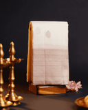 Turning Border Half White Antique Copper Color Zari Silk Saree
