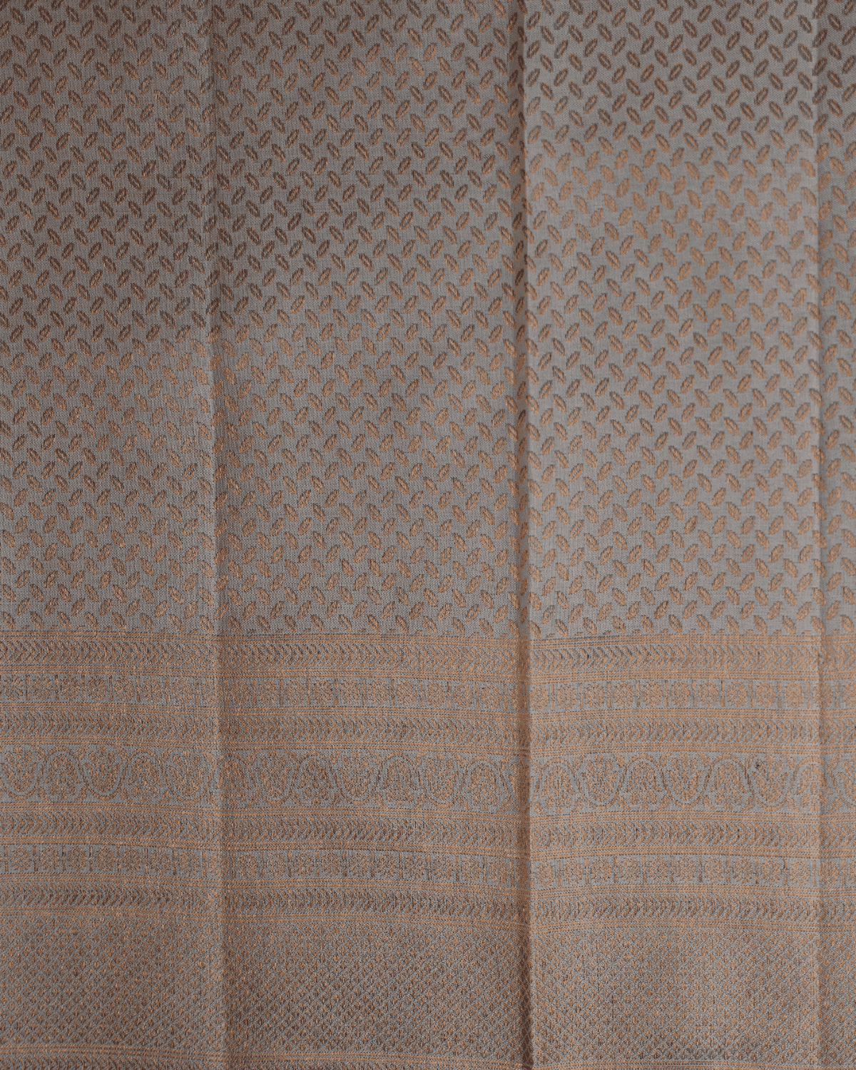 Turning Border Half White Antique Copper Color Zari Silk Saree