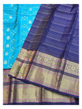 Aqua Blue Pure Silk Saree with Gold Check Buttas and Navy Contrast Zari Border