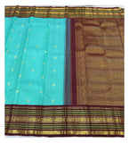 Aqua Handwoven Kanchipuram Silk Saree with Maroon Border