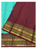 Aqua Handwoven Kanchipuram Silk Saree with Maroon Border