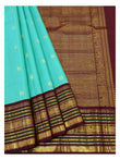 Aqua Handwoven Kanchipuram Silk Saree with Maroon Border