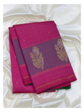 Bright Pink Budget Handwoven Kanchipuram Silk Saree with Violet Floral Zari Border