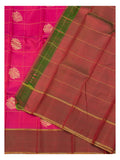 Bright Pink Handwoven Kanchipuram Silk Saree with Gold Butta Checks and Copper Brown Border